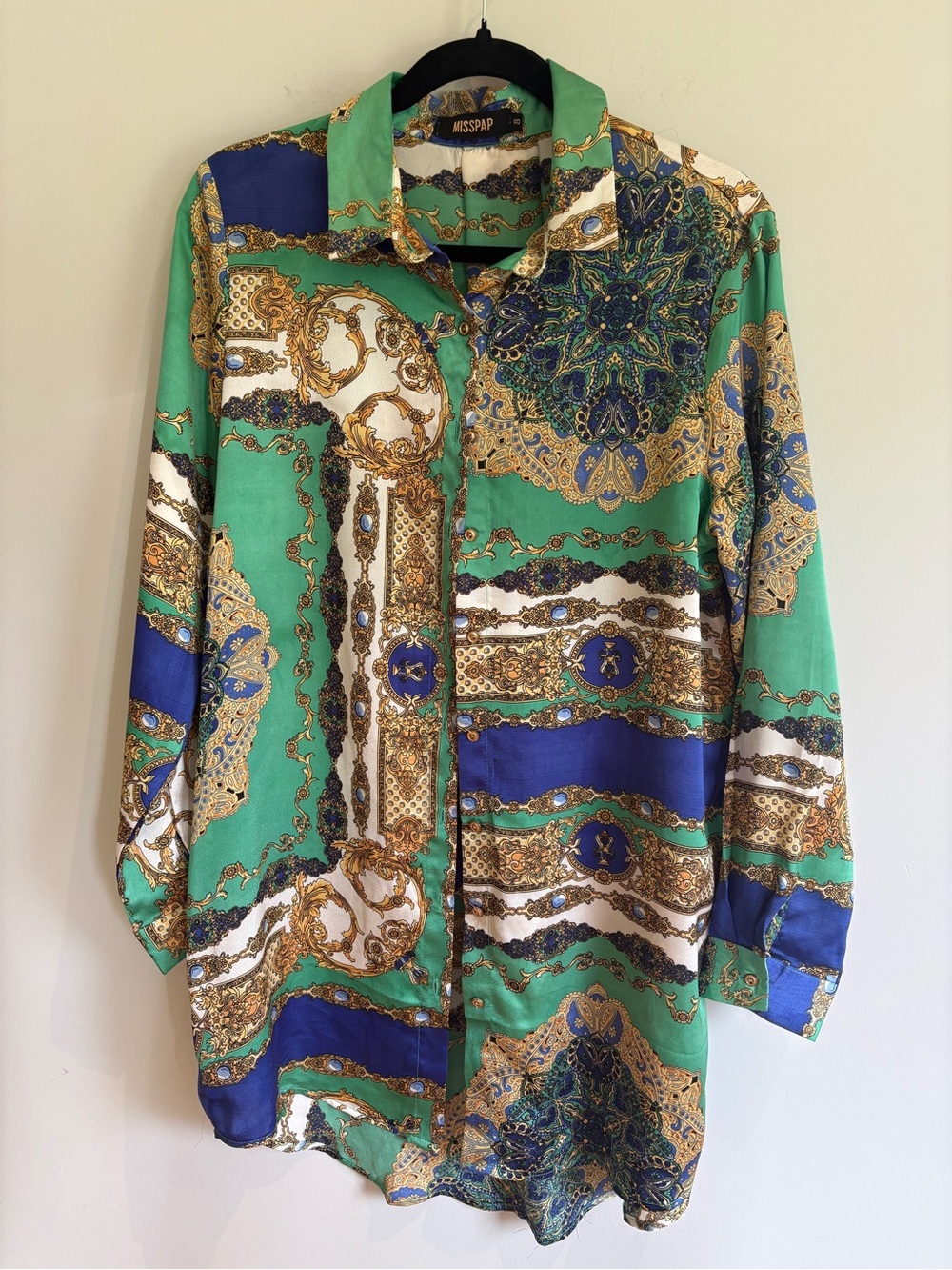 MISSPAP Baroque Print Satin Shirt Dress Size 8